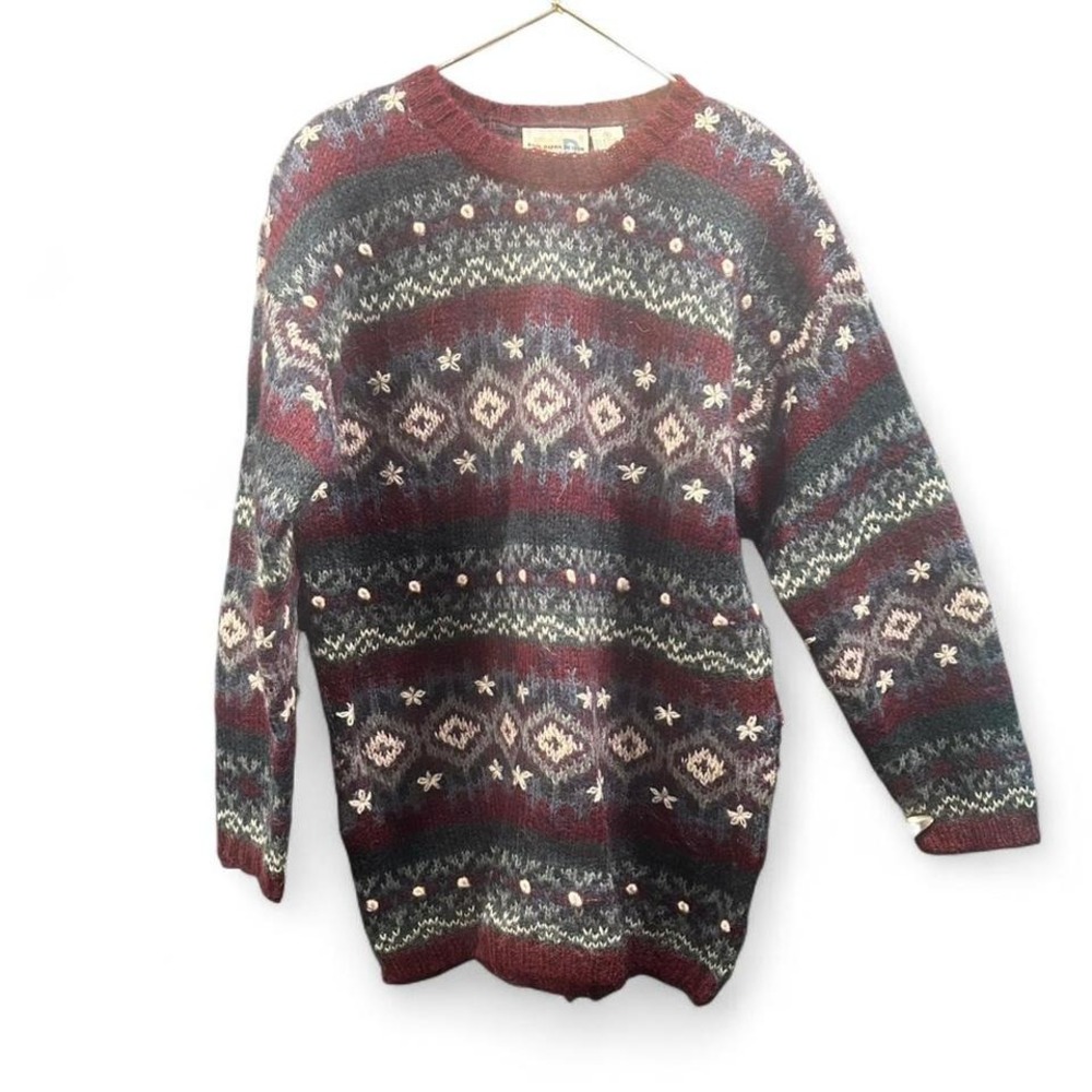 Women's vintage 90s‎ burgundy & multi-coloured sweater by Paul Harris Size small